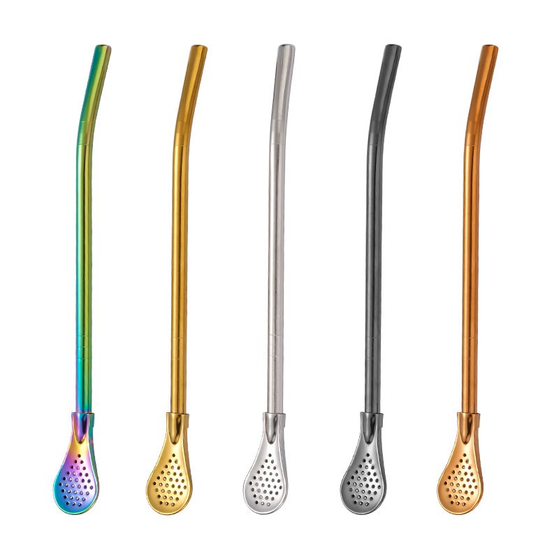 Reusable Stainless Steel Drinking Straws with Filter Spoon Drinking Straws
