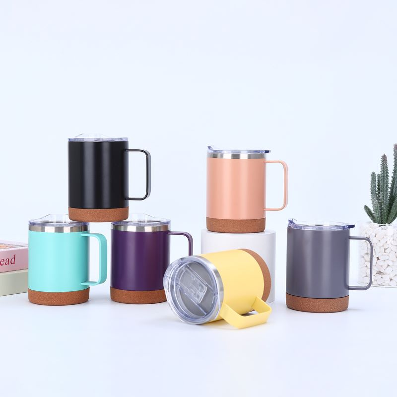 12 oz Coffee Mug with Insulated Cork Bottom and Push-On Splash-Proof Lid