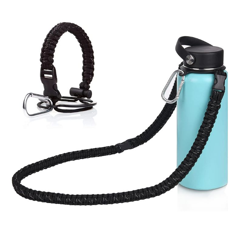 Paracord Handle - Fits Wide Mouth Water Bottles - Durable Carrier, Secure Accessories, Survival Strap Cord, Safety Ring, and Carabiner - Seven Core Paracord Bracelet
