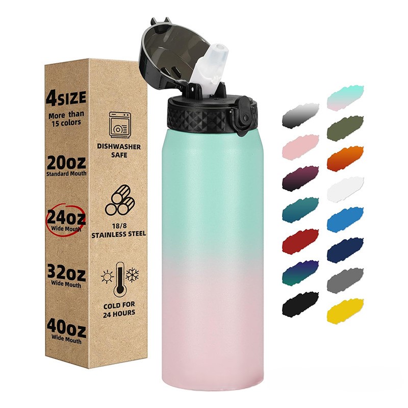 New 304 Double Layer Stainless Steel Cup, 24oz Straw Cup, Thermos Cup with Lid, Thermos Cup with Lid, 3D Pattern Customized