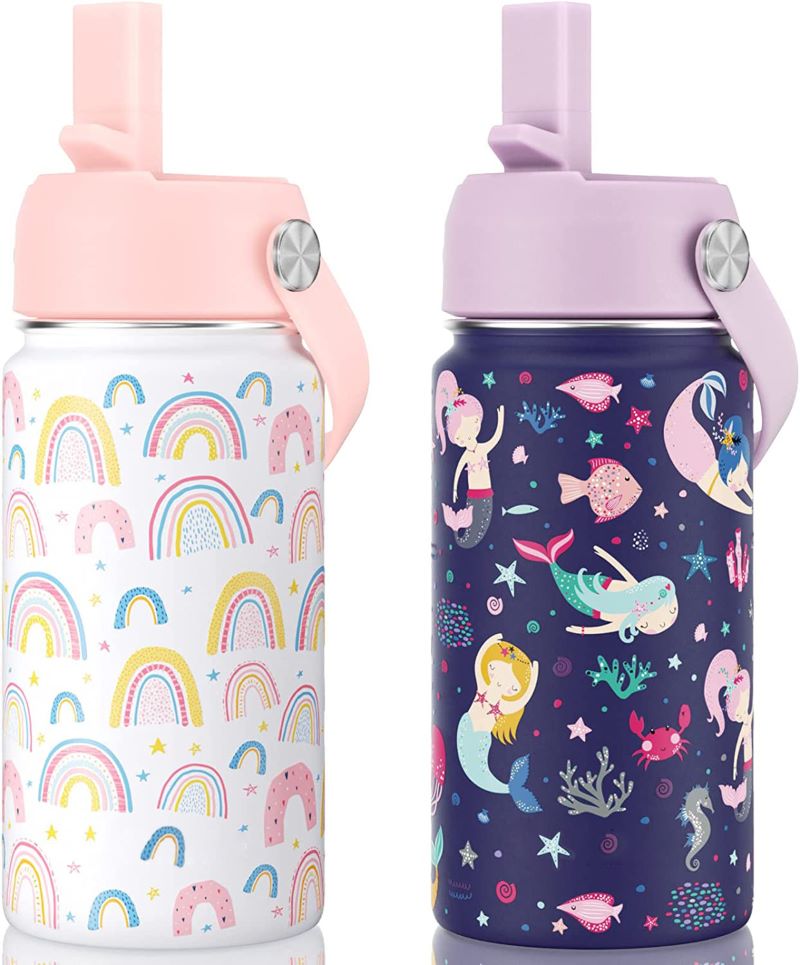 Portable water cup for primary school students anti-drop cute cartoon children's water bottle double-layered inside and outside 304 stainless steel