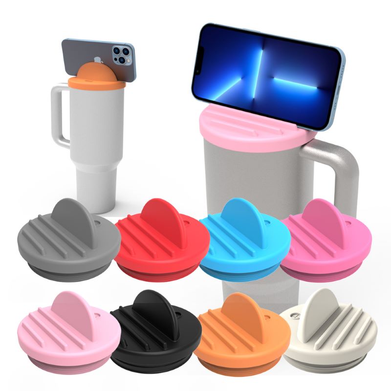 Phone Stand Cup Lid for Stanley, 2 in 1 Cup Lid Phone Holder for 40 OZ Tumbler and Stanley, Can place mobile phone Replacement Silicone Lids, Comes With a Straw
