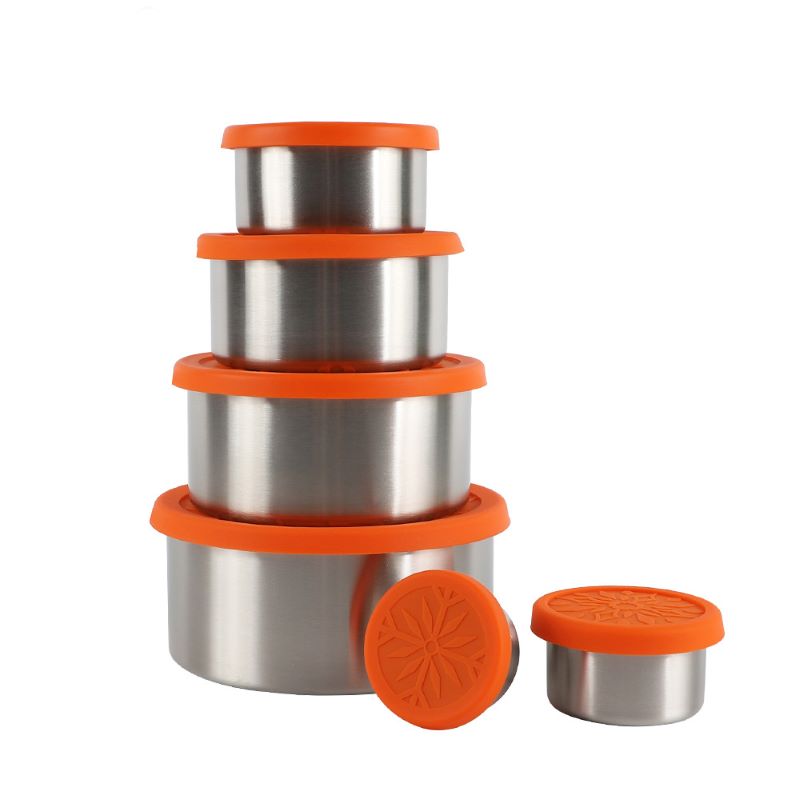Customized Lunch Boxes 304 Stainless Steel Food Grade Commercial Frozen Silicone Lid Round Food Organizer Sealed Boxes
