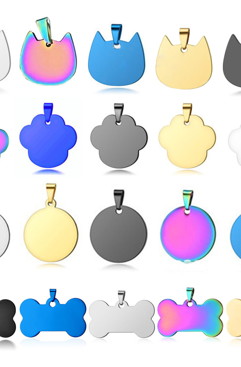 Stainless Steel Pet ID Tags, Personalized Dog Tags and Cat Tags, up to 8 Lines of Custom Text, Engraved on Both Sides, in Bone, Round, Heart, Bowtie and More (Dog Bone, Regular )