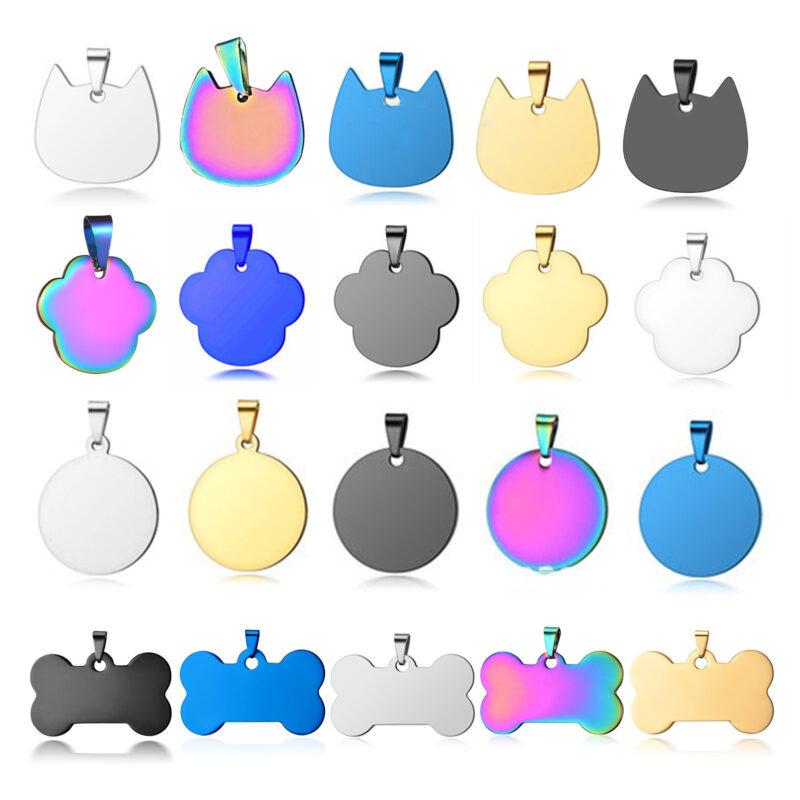 Stainless Steel Pet ID Tags, Personalized Dog Tags and Cat Tags, up to 8 Lines of Custom Text, Engraved on Both Sides, in Bone, Round, Heart, Bowtie and More (Dog Bone, Regular )