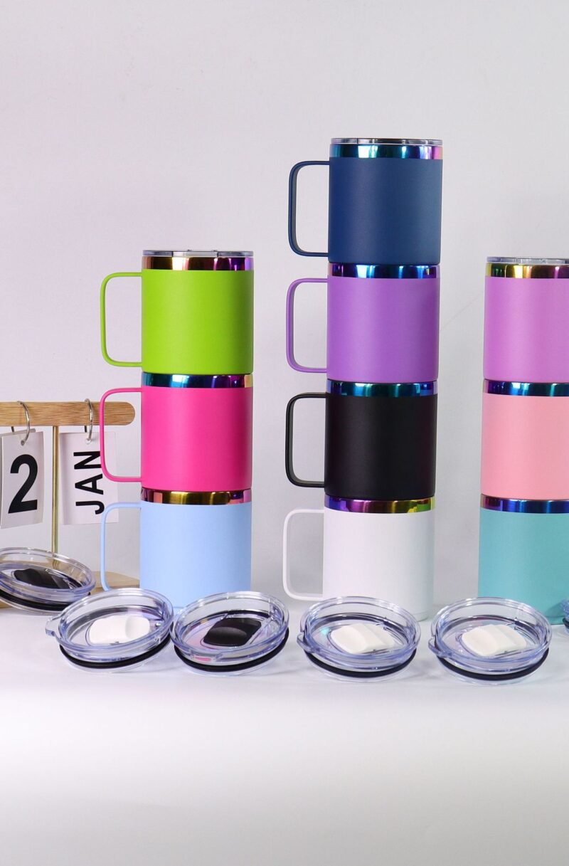 12oz rainbow plating ionplating Coffee Mug Insulated travel mug with magnetic lid
