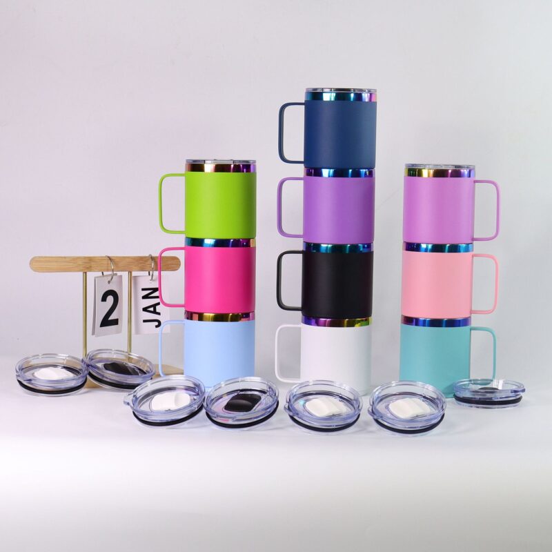12oz rainbow plating ionplating Coffee Mug Insulated travel mug with magnetic lid
